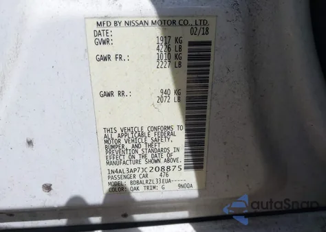 2018 Nissan Altima 2.5 Sl из США, поврежденный, VIN 1N4AL3AP7JC208875